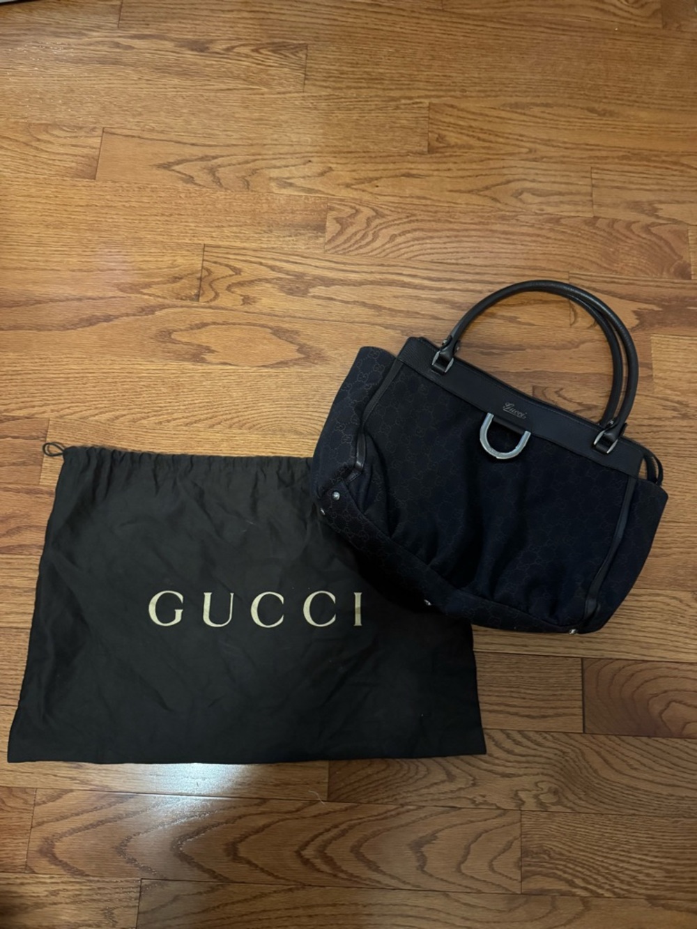 Gucci Black/Dark Brown Canvas Satchel with Top Handles